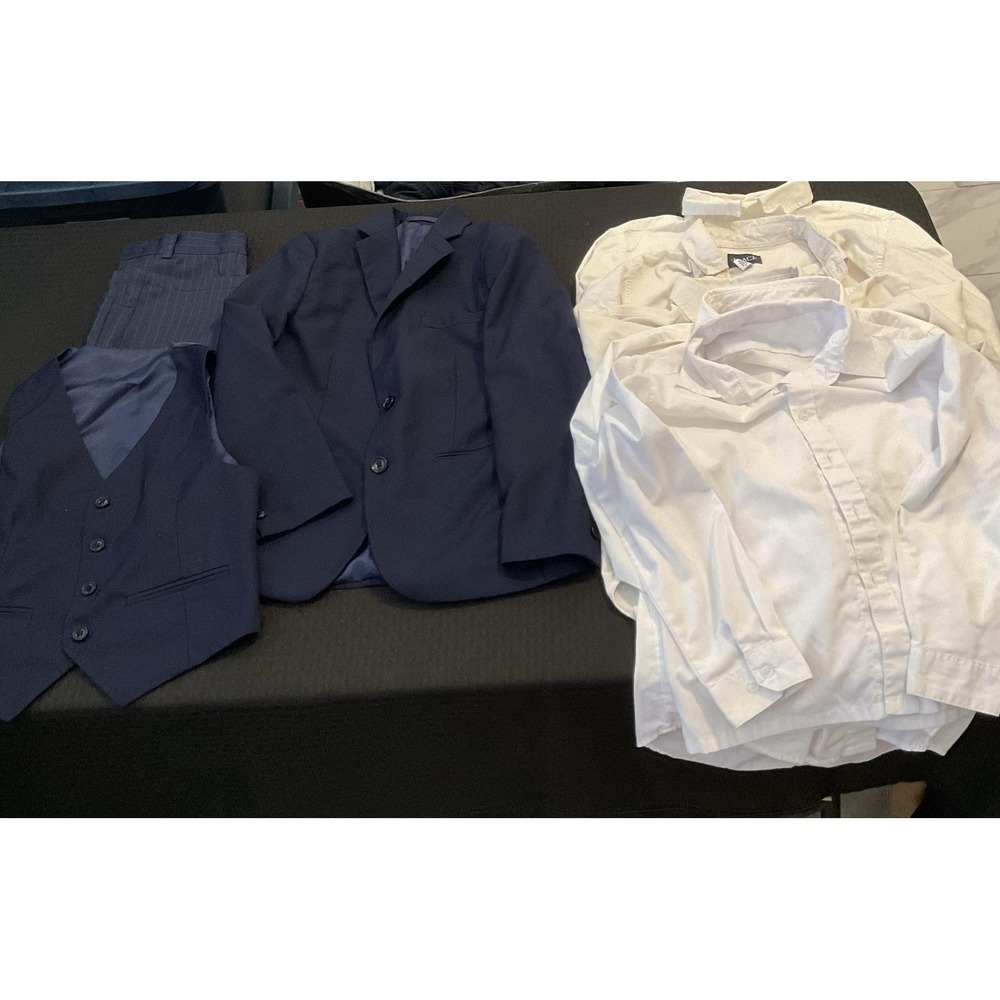 Boys size 10 Navy Suit Mixed Brands Outfit Lot Vest Pants White Dress Shirts 8pc